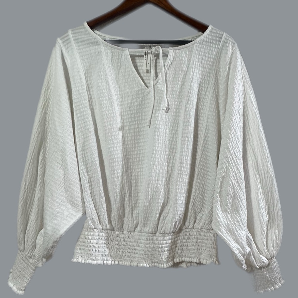 ANTHROPOLOGIE White Long Sleeve Rebecca Smocked Top - Picture 4 of 11